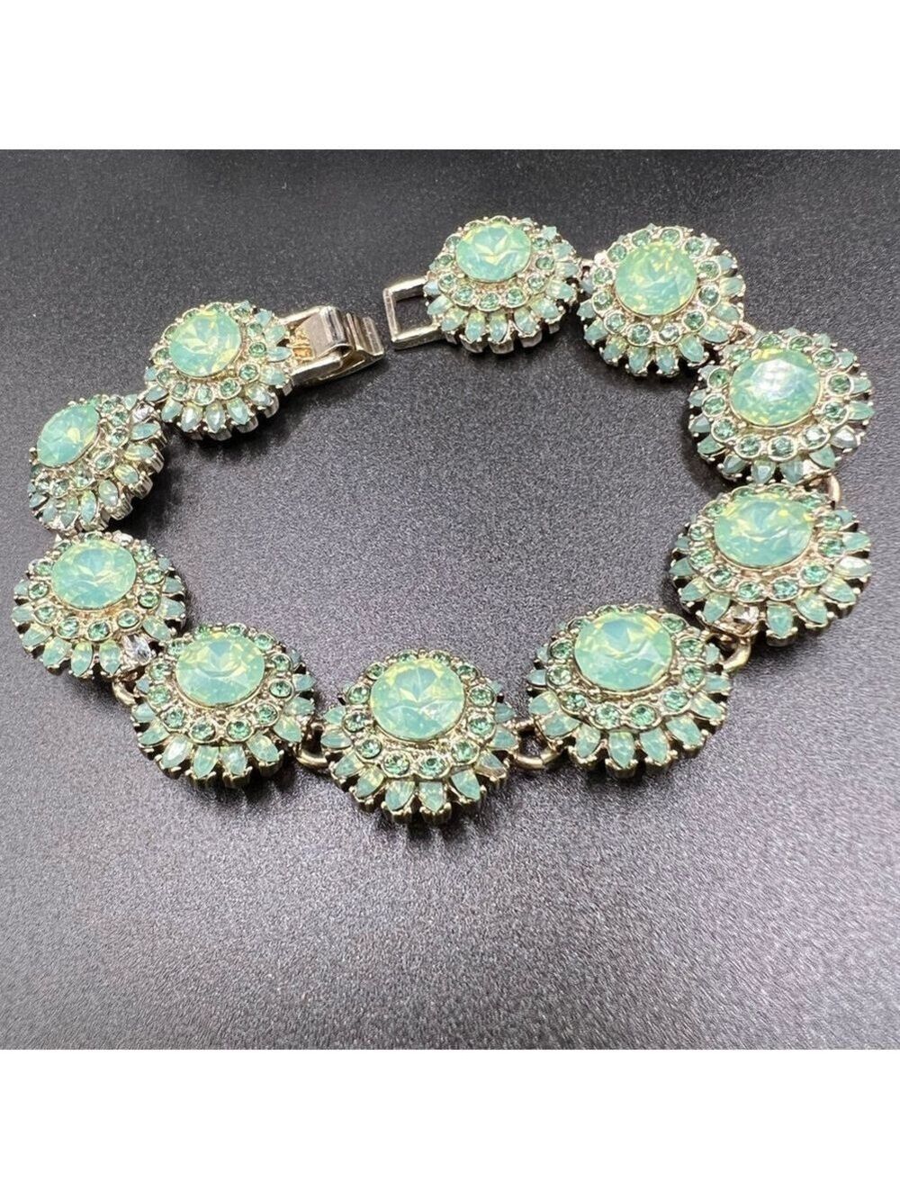 Exquisite Large Round Pacific Opal Crystal Floral Cluster Bracelet - Picture 2 of 12